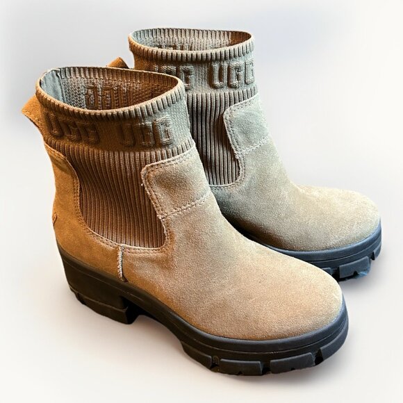 NEW UGG Brooklyn Chelsea Platform Hickory Suede Waterproof Boots Womens Size 11 - Picture 2 of 8